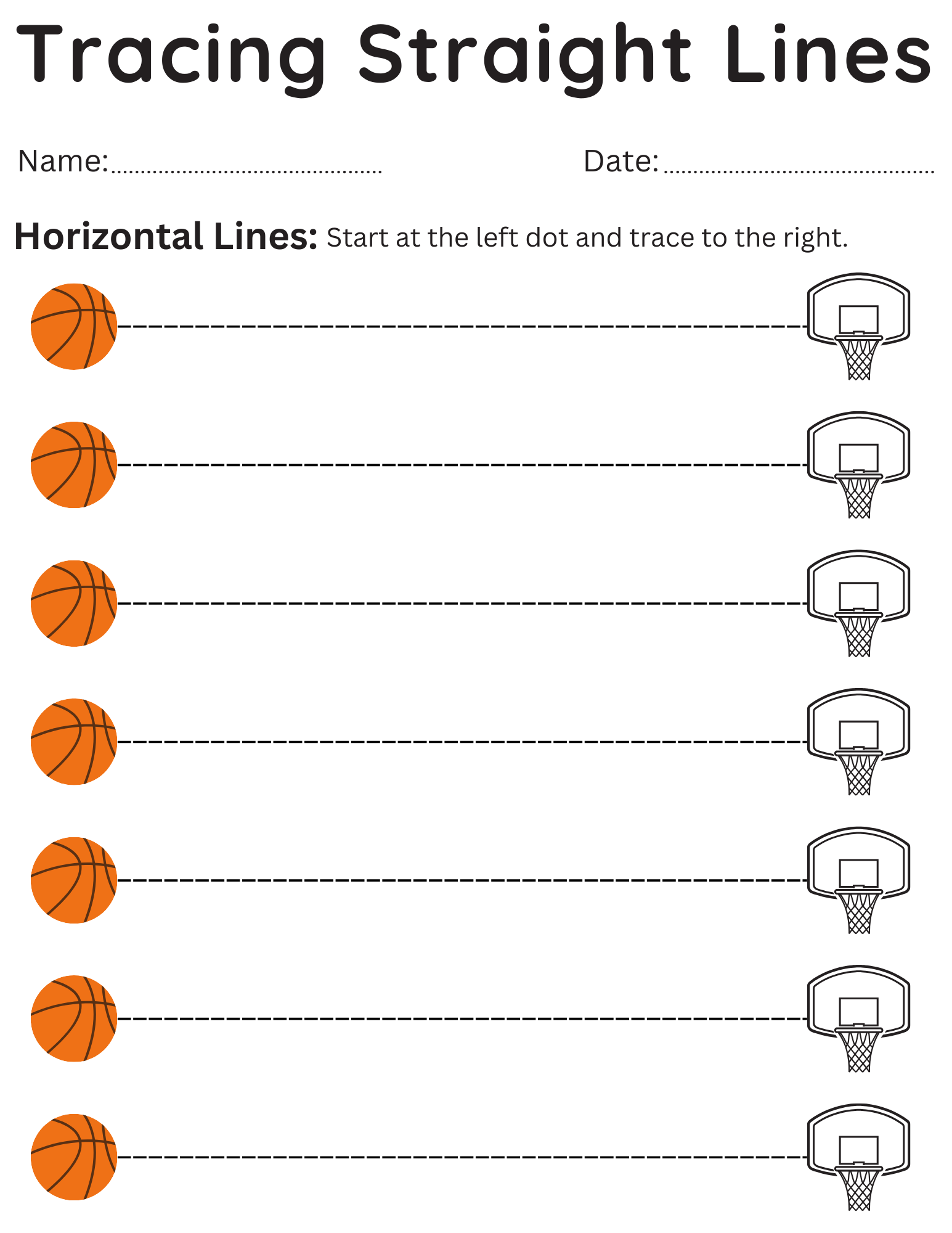 Tracing Straight Lines Kindergarten Worksheets Horizontal Line Vertical Line